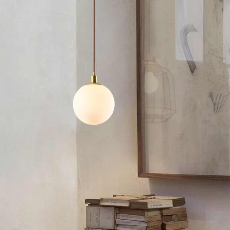 Nordic Modern Spherical Shape Pendant Light Frosted White Glass 1 Light Suspension Light for Bedroom