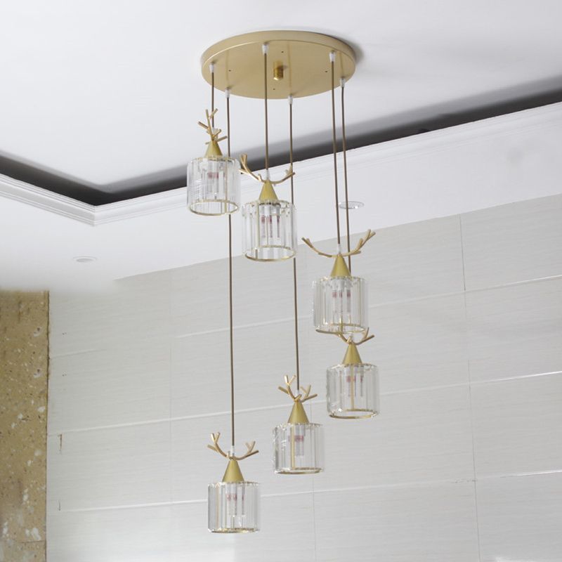 Cylinder Shape Hanging Lights Modern Style Crystal Hanging Light Fixtures