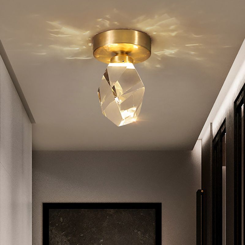 Geometric Shape Crystal Flush Light Modern 1 Light Flush Mount Ceiling Lights in Brass