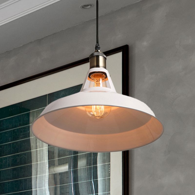 Loft Style Barn Shade Pendant Ceiling Light 10.5"/12"/15" W 1 Bulb Metallic Hanging Lamp in Black/White for Dining Table
