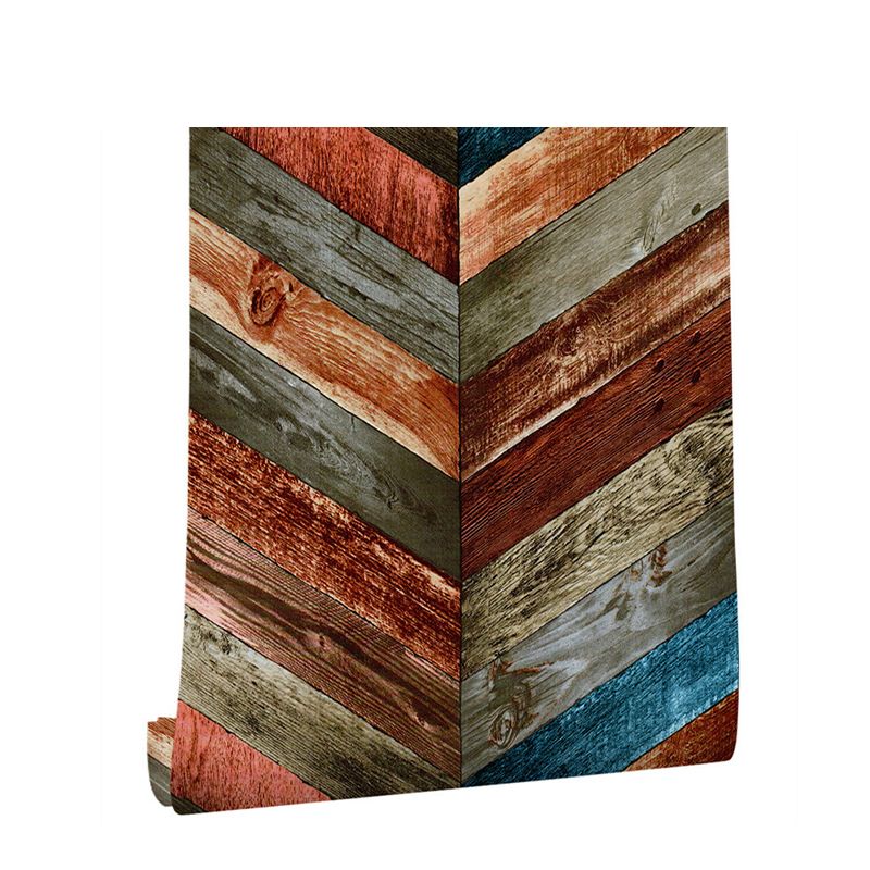 Rust Peel off Wallpaper Roll Brown Herringbone Wood Wall Decor, 19.5' L x 17.5" W