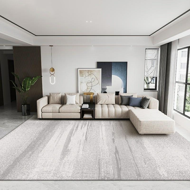 Grey Living Room Area Carpet Modern Tie-Dye Print Area Rug Polyester Stain Resistant Rug