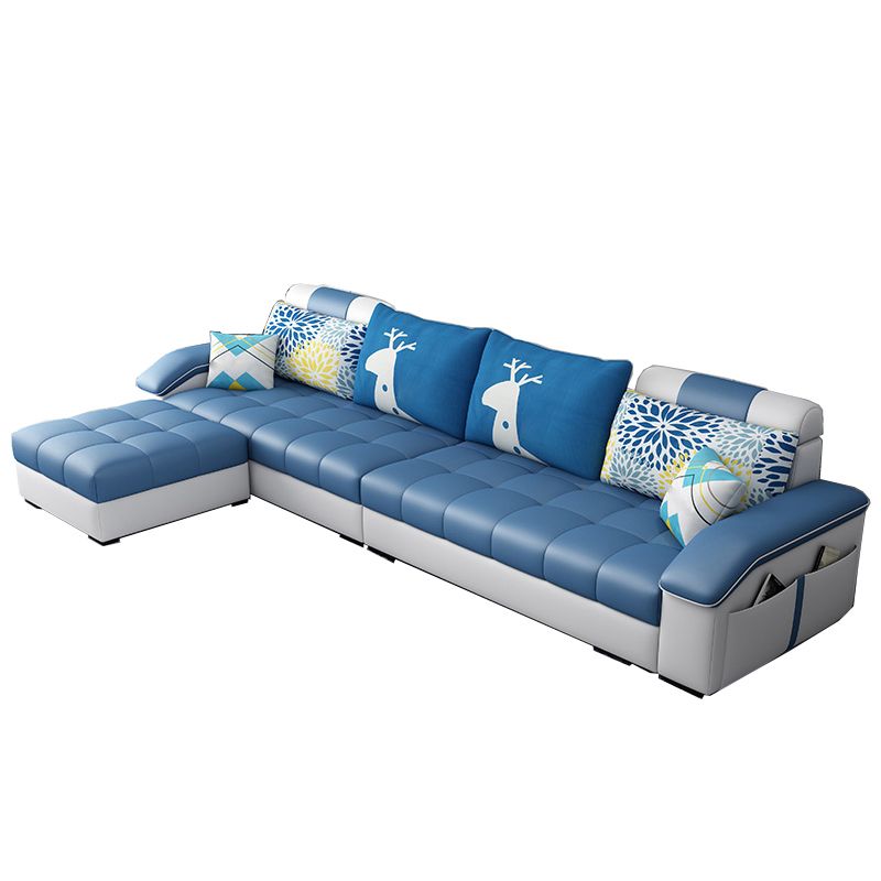 Sloped Arms Faux Leather and Cotton Blend Sectionals Sofa for Four People