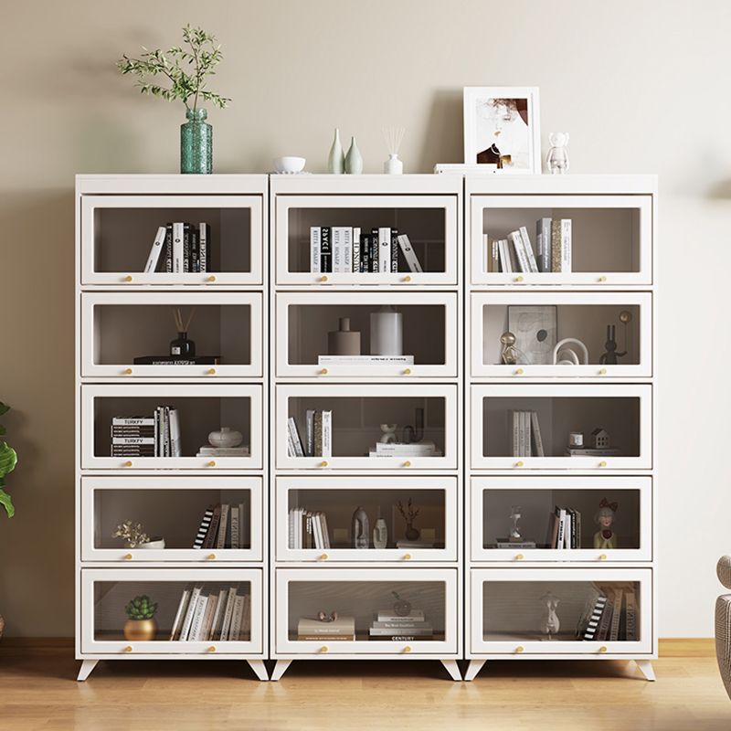 13"W Bookcase Contemporary Style White Bookshelf for Home Office with Doors