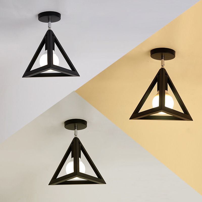 Plafoniera da incasso geometrica nera in stile creativo industriale in ferro battuto per corridoio