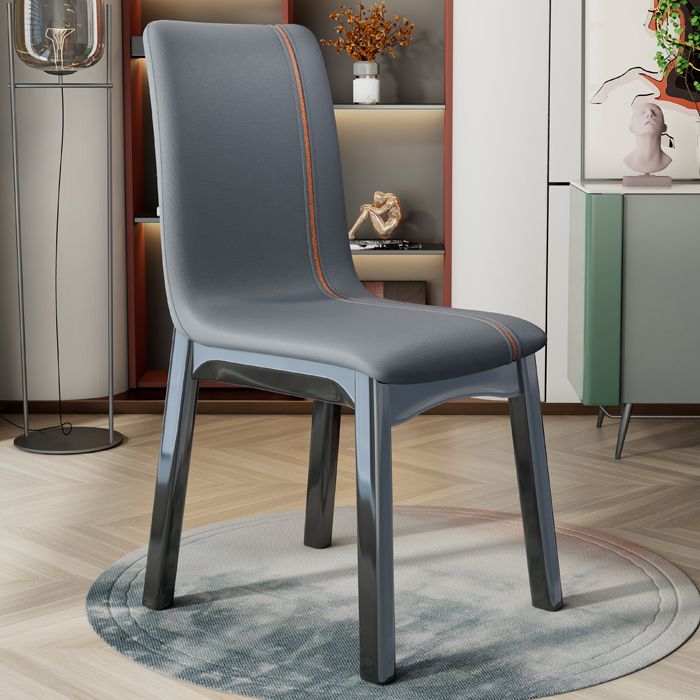 Glam Style Leather Parsons Back Wooden Legs Dining Side Chair