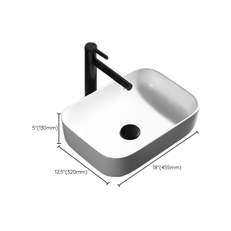 Contemporary Bathroom Sink Porcelain Pop-Up Drain Rectangular Vessel Lavatory Sink