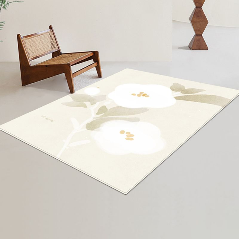 Apricot Modern Carpet Polyester Flower Area Carpet Stain Resistant Carpet for Living Room