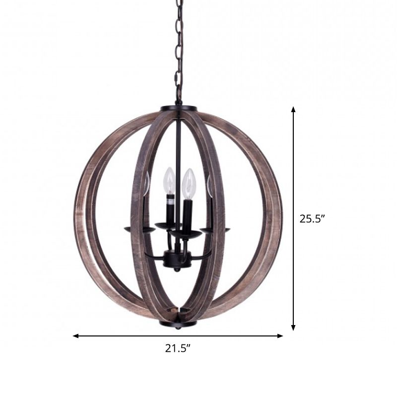 Global Chandelier Light Rustic Wood 4 Heads Brown Hanging Lamp Kit for Living Room