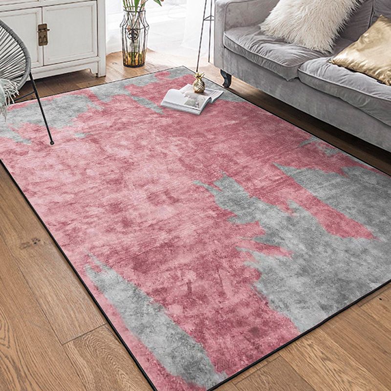 Contemporary Modern Rug in Pink and Grey Abstract Painting Pattern Rug Polyester Washable Carpet for Home Decoration