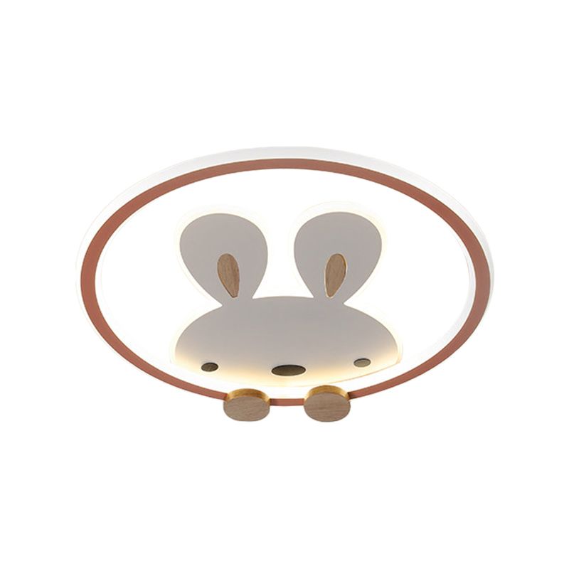 Lámpara empotrada redonda rosa/amarilla/azul Luz de techo empotrada metálica LED simple con patrón de conejo