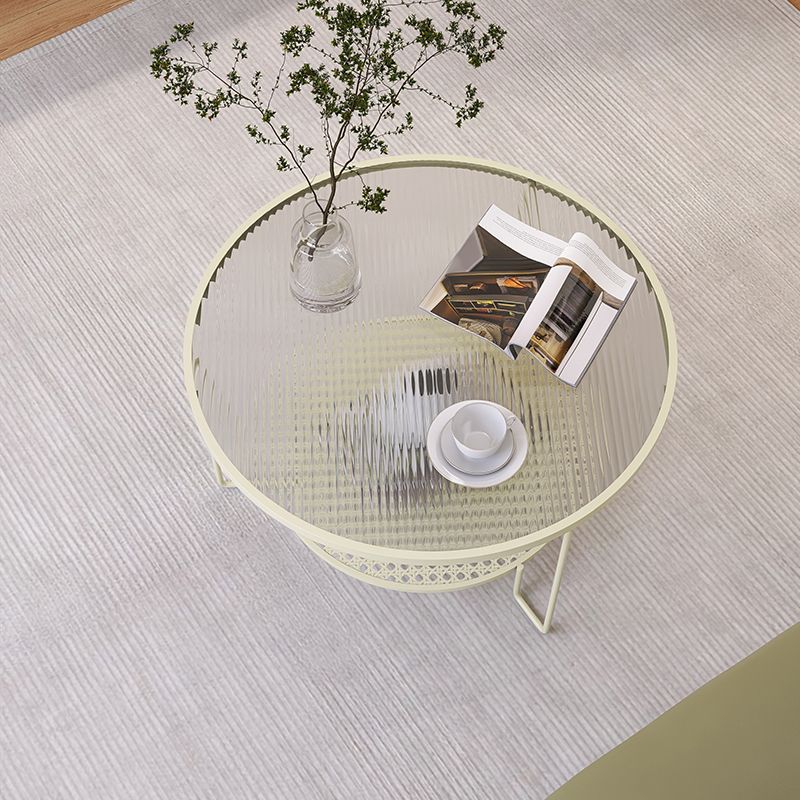 Contemporary Cocktail Table with Glass Top and Iron Base and Shelf