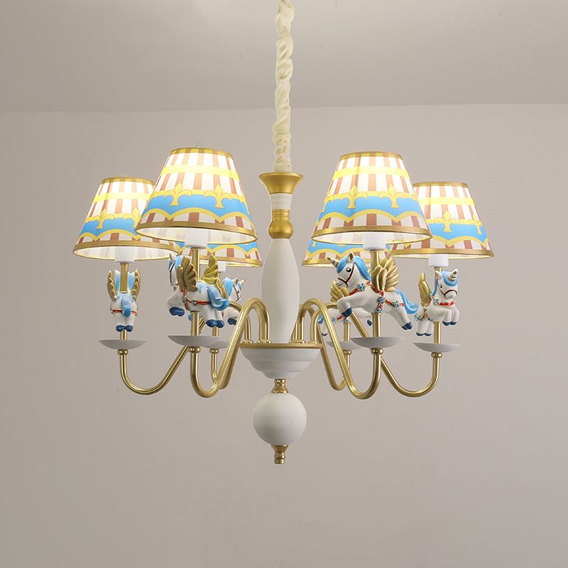 Dessin animé Flying Unicorn Chandelier Pendant Light Resin Nursery Light avec Empire Shade