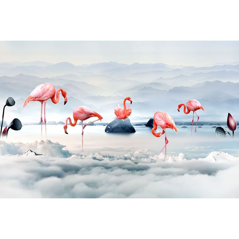 Illustration Flamingo Mural Wallpaper Whole Wall Art for Girl's Bedroom, Made to Measure