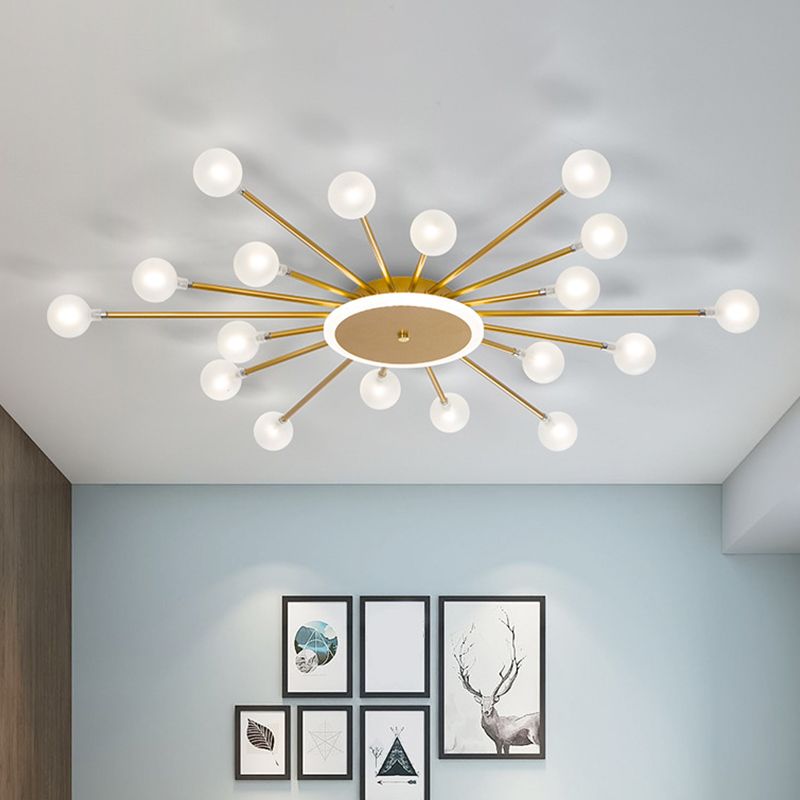 Lámpara de techo posmoderna de 18 luces de vidrio esmerilado con montaje empotrado Starburst posmoderno en negro/dorado