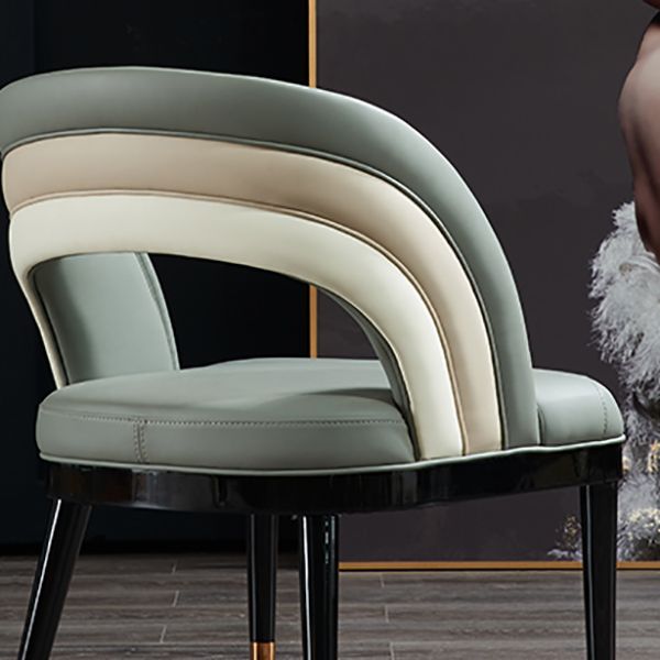 Glam Style Open Back Leather Upholstered Dining Chair with Wooden Legs
