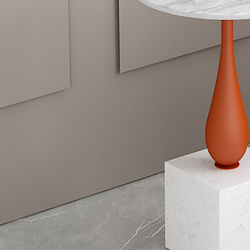 Modern 13.77" Wide End Table Round Stone Top Pedestal Side Table