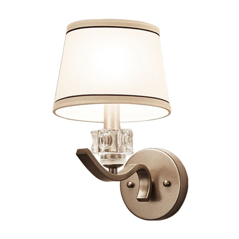 Fabric White Wall Mount Lamp Frustum Shaped 1 Bulb Minimalist Wall Light Kit with Crystal Ornament