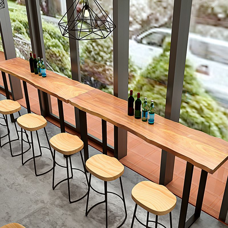 Industrial Natural Bistro Dining Table Rectangle Solid Wood Indoor Bar Dining Table