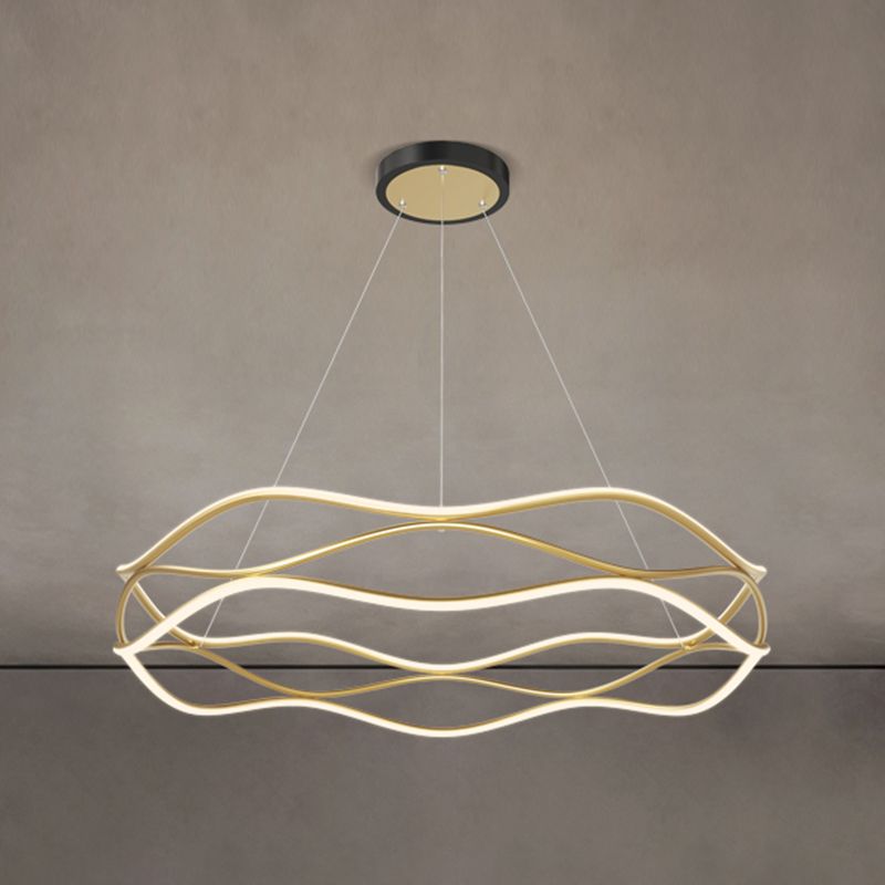 Spiral Shade Metal Chandelier Lights Modern 2- Light Chandelier Lighting Fixtures in Gold