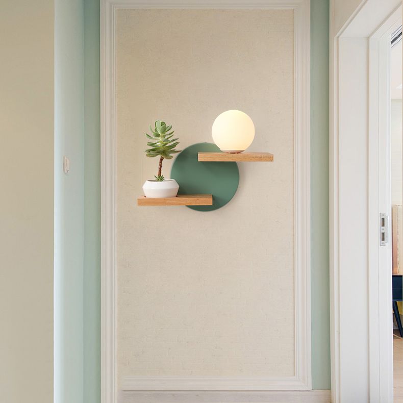 Beige piccola casa da parete 1 luce leggera adorabile luce di legno con scaffale per la camera da letto dei bambini