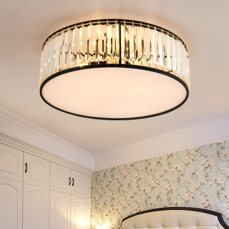 Round Shaped Living Room Flush Mount Faceted Crystal Modern Flushmount Ceiling Light