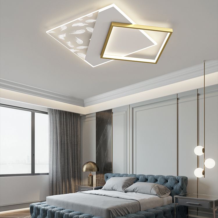 Rectangular Acrylic Feather LED Ceiling Light in Modern Minimalist Style Wrought Iron Flush Mount for Interior Spaces