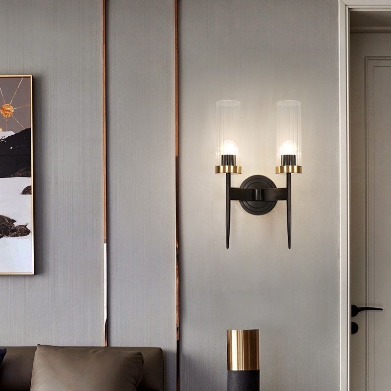 Modern Minimalist Cylindrical Wall Sconce Copper Wall Lamp with Clear Glass Shade