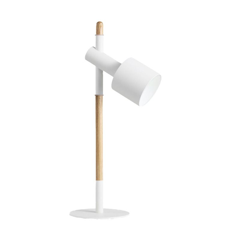 Contemporary 1 Head Nightstand Lamp White Cylinder Reading Book Light with Metal Shade