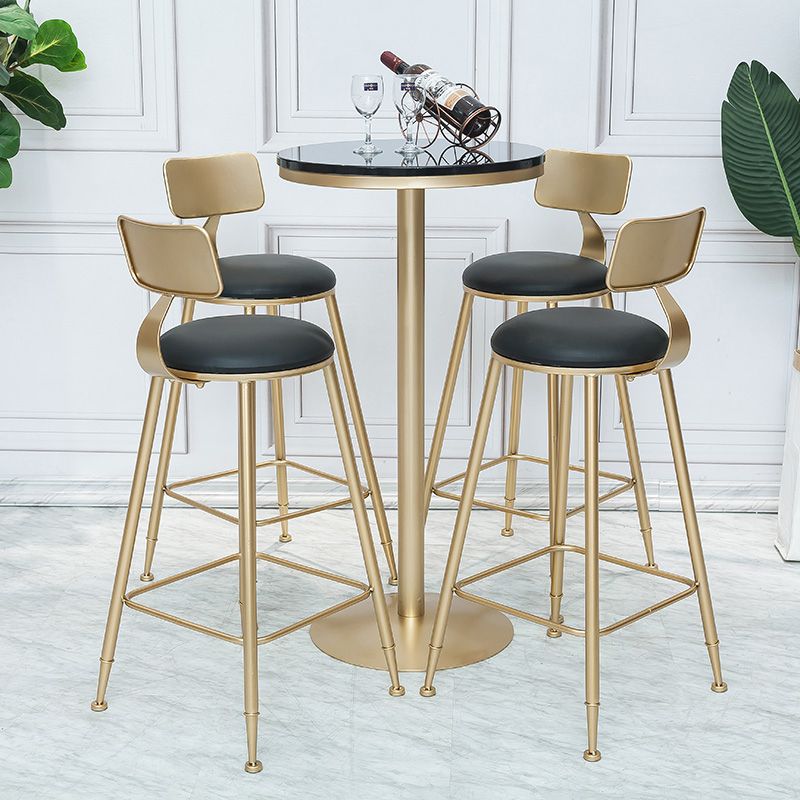 Glam Armless Backrest Counter Stool Iron Cafe Bar Stool with Leather Cushion and Pedal