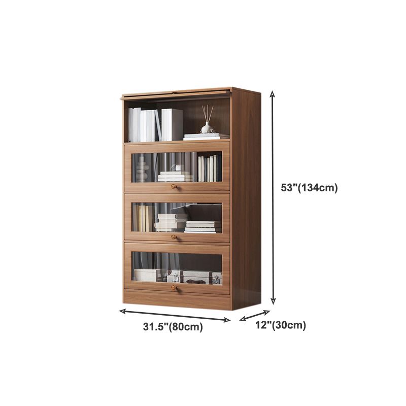 Contemporary Barrister Brown Bookshelf Engineered Wood Closed Back Shelf with Door