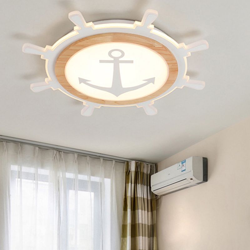 Nautische Thema Flush Decke Licht Kreativ Acryl Licht Holz LED Flush Mount für Kinder Zimmer