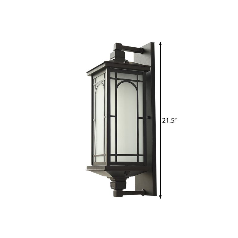 Black Lantern Wall Sconce Classic Style Opaline Glass 1-Light Lodge Wall Mount Lighting