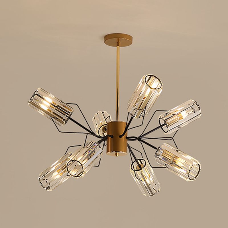 Zylinderkristallblock Kronleuchter Licht Retro 3/6/8 Lampen Wohnzimmer Anhängerlampe in Gold