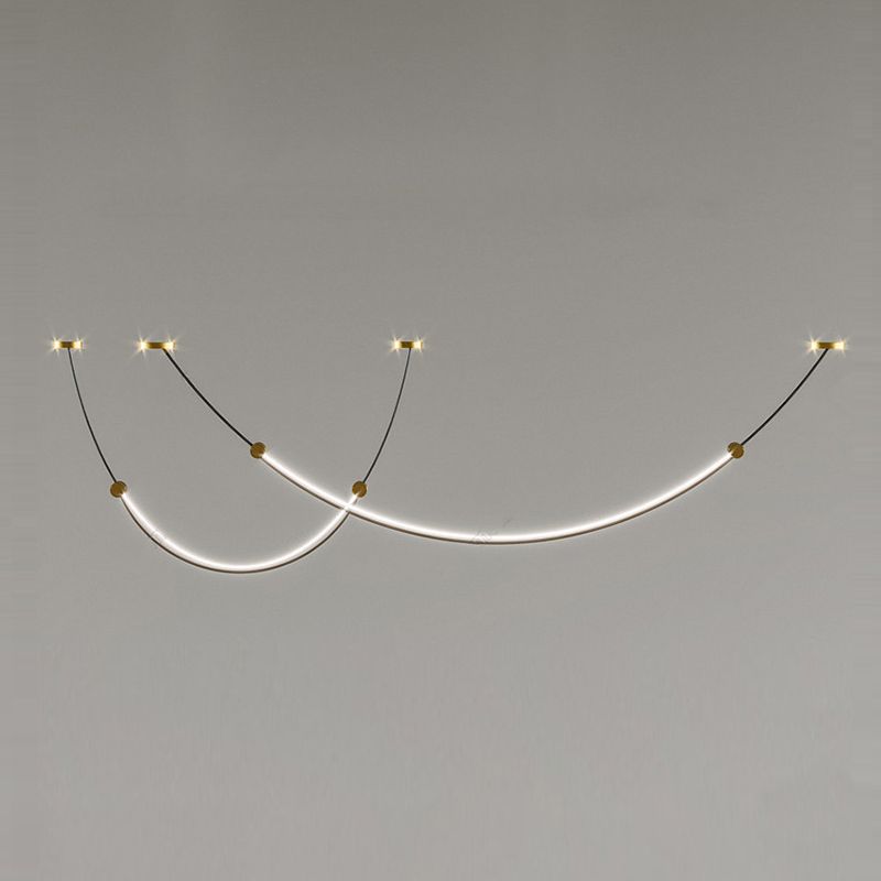 Line Shape Hanging Lamp Modern Island Chandelier Lights in Black Finish