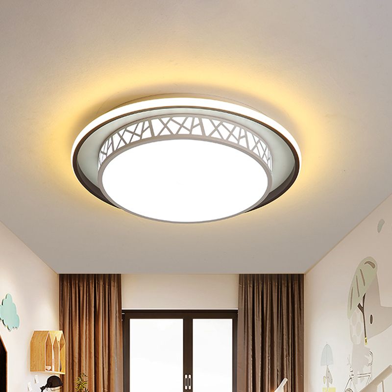 Rounded Flush Mount Light Modern Acrylic Bedroom LED Ceiling Lamp with X-Line Side in Black and White