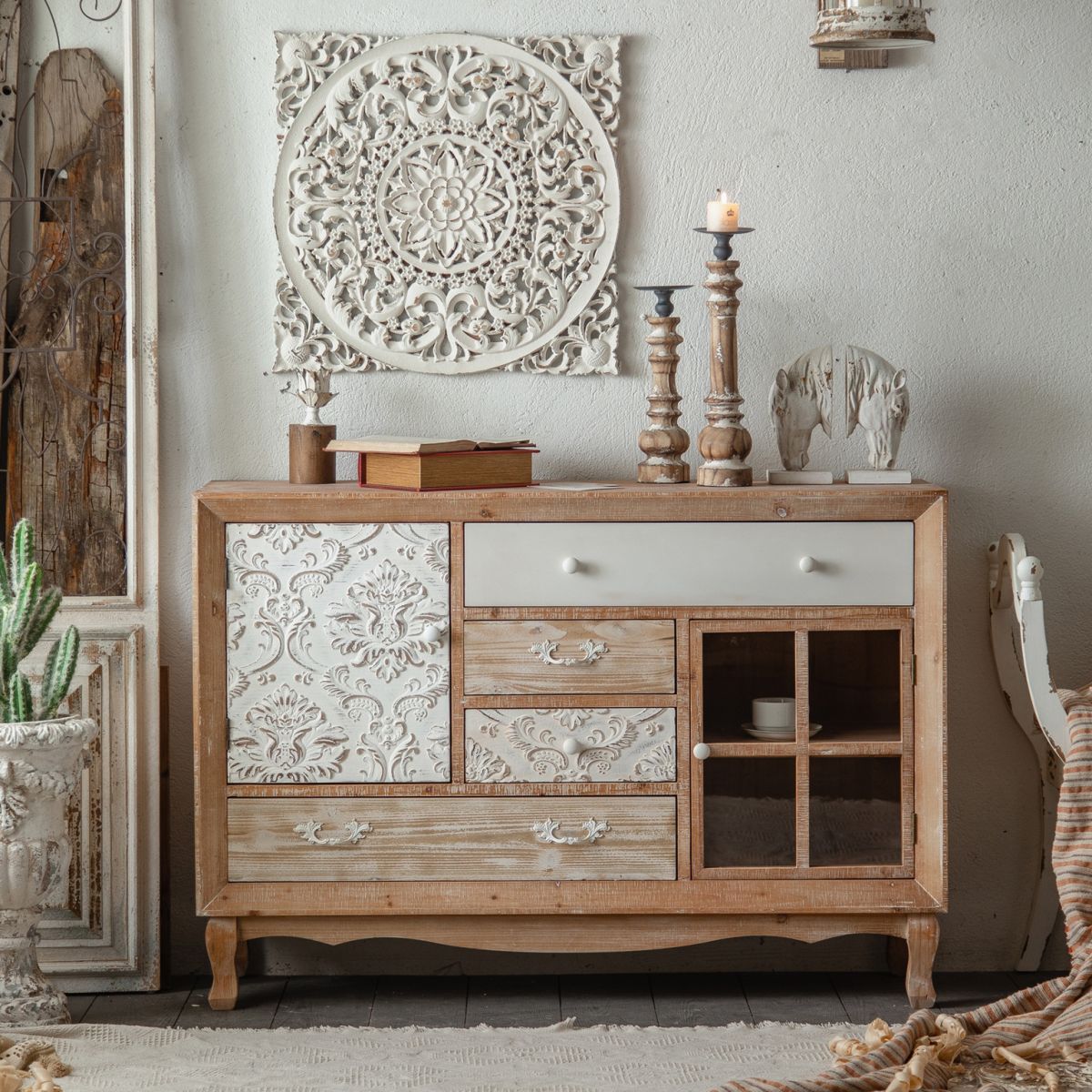 Industrial Espresso Accent Cabinet with Drawer Chest with Doors