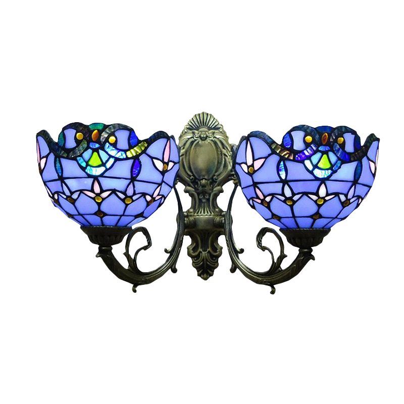 Stained Glass Bowl Wall Lighting Victorian Style 2 Heads Indoor Wall Mount Light in Antique Bronze