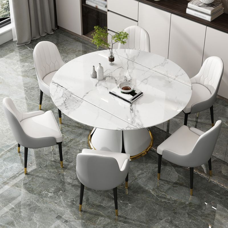 Contemporary Round Dining Table Sintered Stone Table with White Pedestal Base,53.1"L x 53.1"W x 30"H