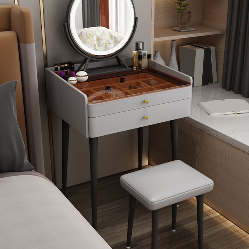 Modern Glass Top Makeup Vanity Table in Gray with Storage Drawers