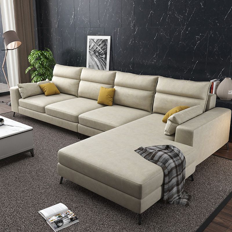Faux Leather L-Shape Sectional with Pillow Back for Four People