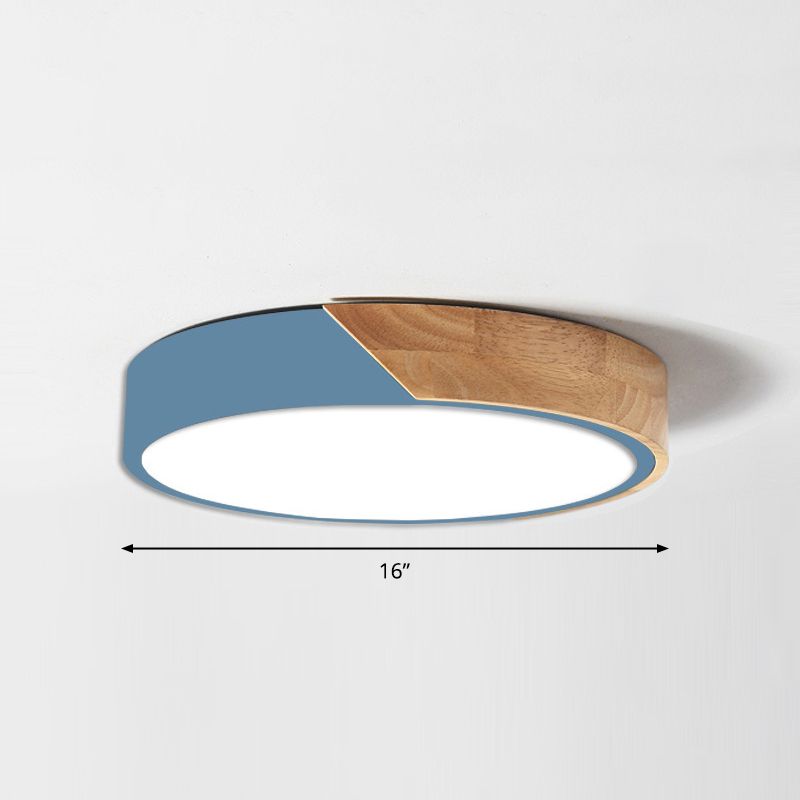 Plafonnier Macaron rond à LED avec abat-jour en acrylique et décoration en bois