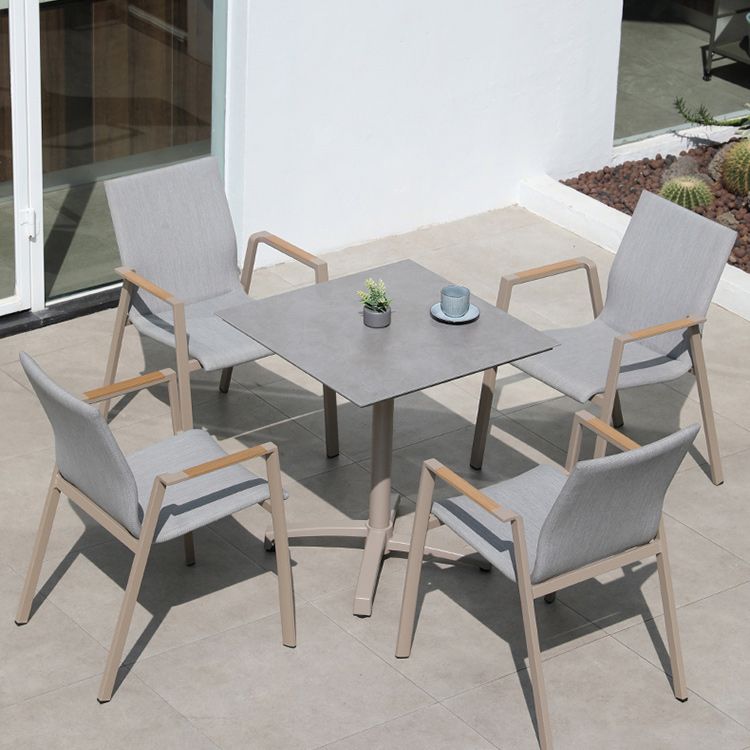 Contemporary Patio Dining Side Chair in Beige Aluminum with Fabric Back