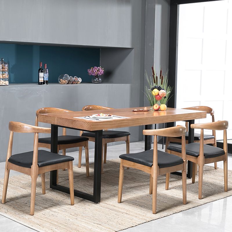 Industrial 1/2/5/7 Pieces Rectangle Dining Set Solid Wood Dining Table with Chairs