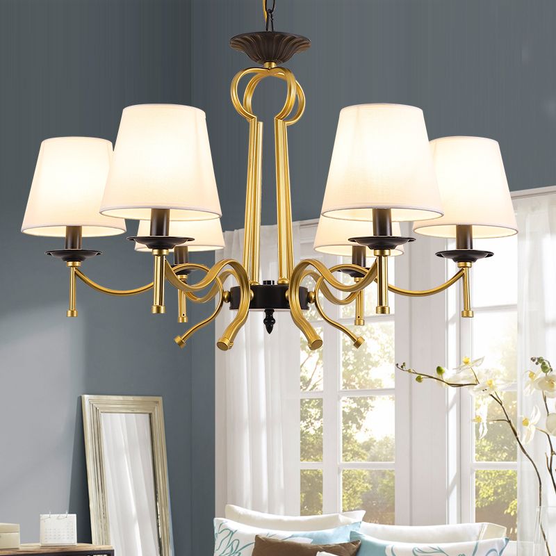 Green noir / lin 6/8 lumières du lustre rétros Shade conique à la fin du plafond avec un bras en métal courbé