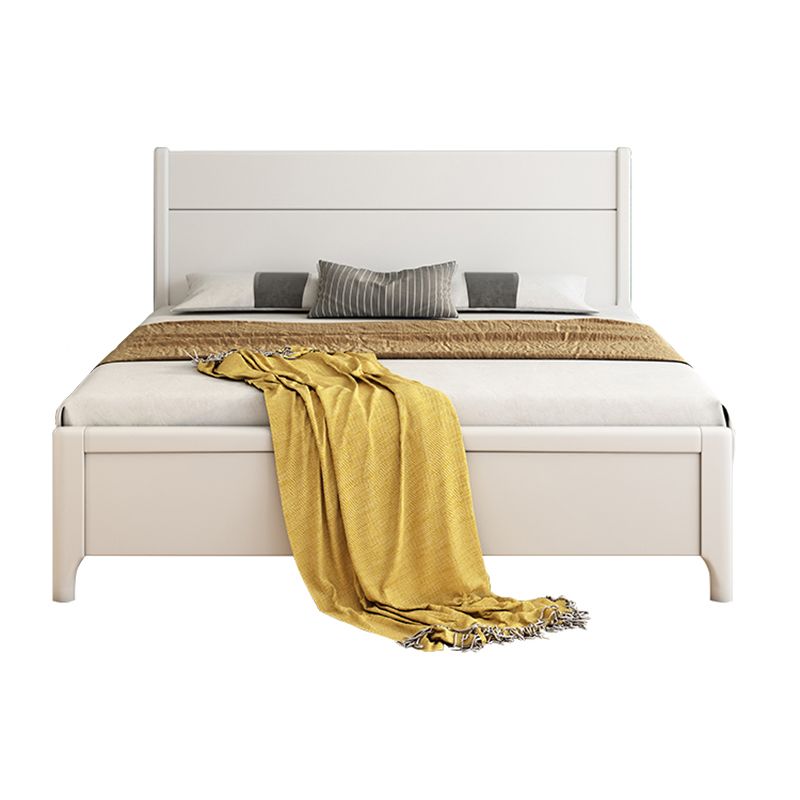 Contemporary White Wood Standard Bed, Rectangular Panel Headboard Bed