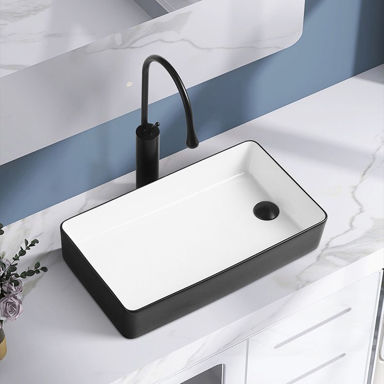 Contemporary Bathroom Sink Porcelain Solid Color Rectangular Vessel Lavatory Sink
