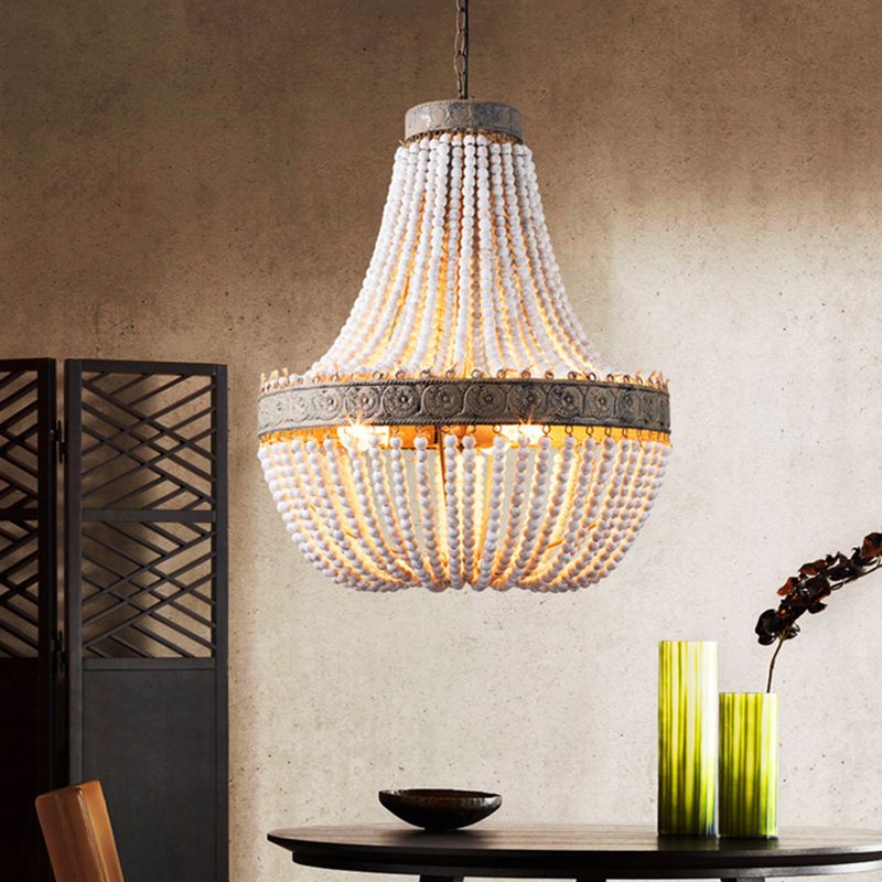 Rustic Basket-Shaped Pendant Lamp Wood Suspension Lighting Fixture for Dining Room