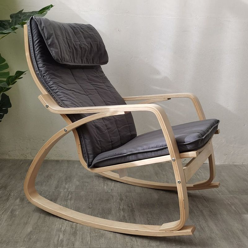 Fabric Rocking Chair Plain Wood Frame Removable Cushions Contemporary Rocking Chair