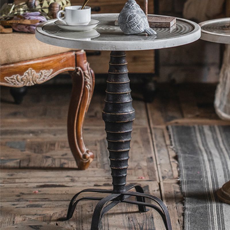 French Country Wood Round Top Side Table Distressed Iron Base End Table